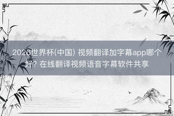 2026世界杯(中国) 视频翻译加字幕app哪个好? 在线翻译视频语音字幕软件共享