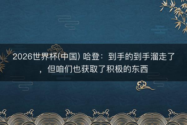 2026世界杯(中国) 哈登：到手的到手溜走了，但咱们也获取了积极的东西