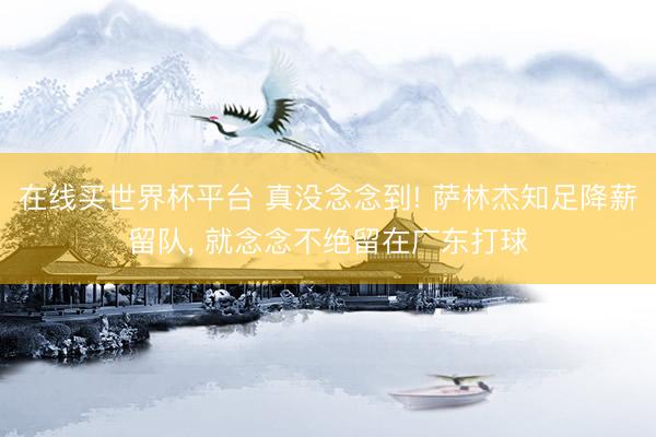 在线买世界杯平台 真没念念到! 萨林杰知足降薪留队， 就念念不绝留在广东打球