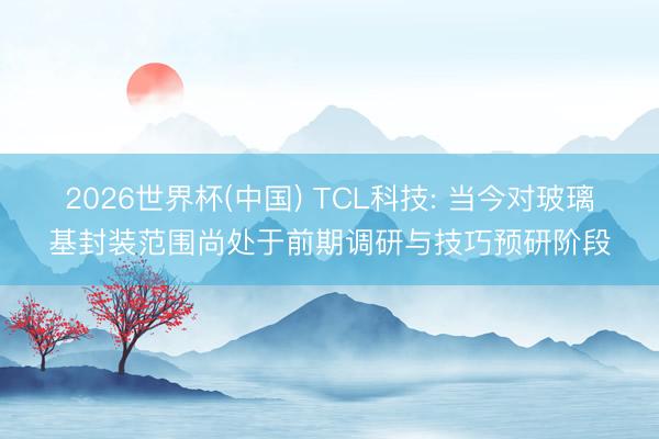 2026世界杯(中国) TCL科技: 当今对玻璃基封装范围尚处于前期调研与技巧预研阶段