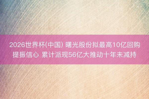 2026世界杯(中国) 曙光股份拟最高10亿回购提振信心 累计派现56亿大推动十年未减持