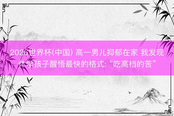 2026世界杯(中国) 高一男儿抑郁在家 我发现休学孩子醒悟最快的格式: “吃高档的苦”