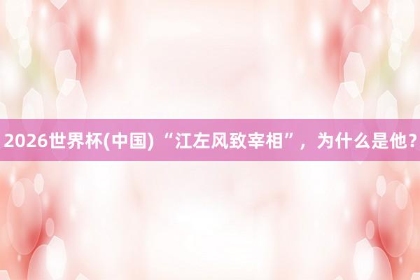 2026世界杯(中国) “江左风致宰相”,为什么是他?